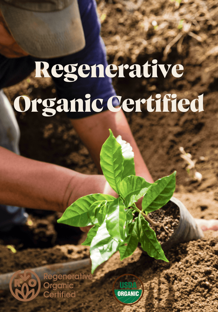 Regenerative Organic Logo and Organic Certified Logo with Coffee Producer Farming